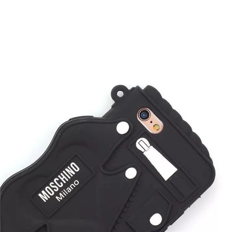 Black silica gel phone case with chain for iPhone X, luxury slant design and gum dropping texture