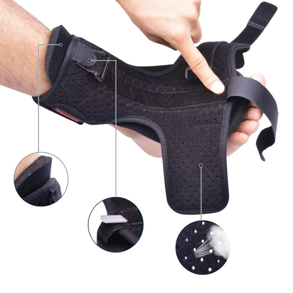 Adjustable dorsal night splint for plantar fasciitis and foot drop support in black