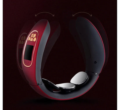 Multi-function Intelligent Neck Cervical Massager in white and red, featuring 4 modes and 15 gears