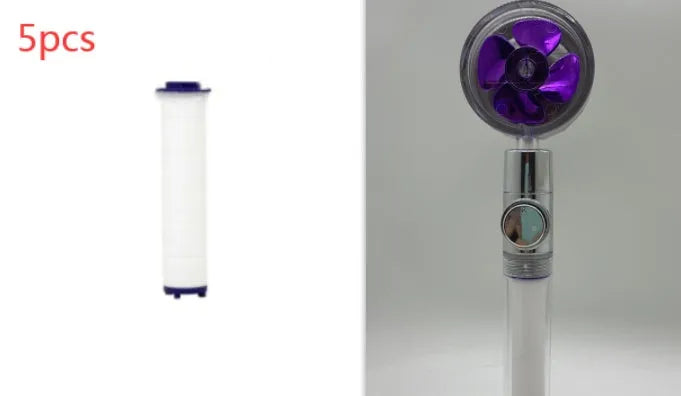 Water-saving shower head with chrome finish and rotating high-pressure spray nozzle