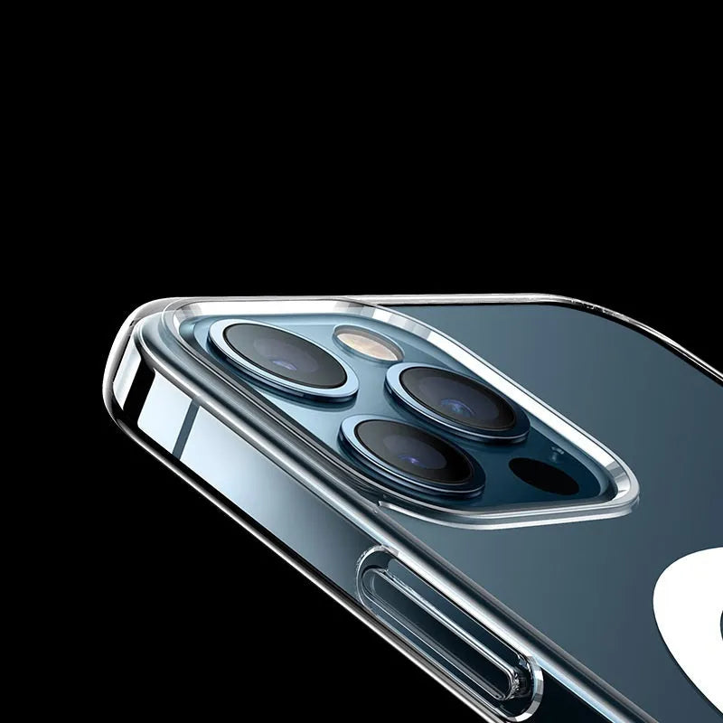 Transparent magnetic phone back cover case for iPhone on a table