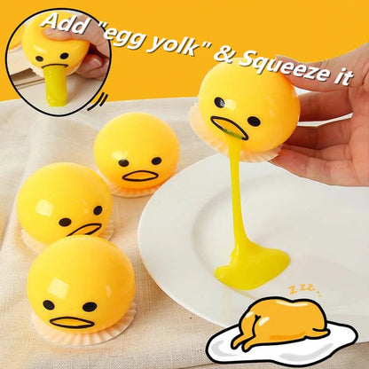 Gudetama Vomiting Egg Toy in green, orange, pink, and yellow