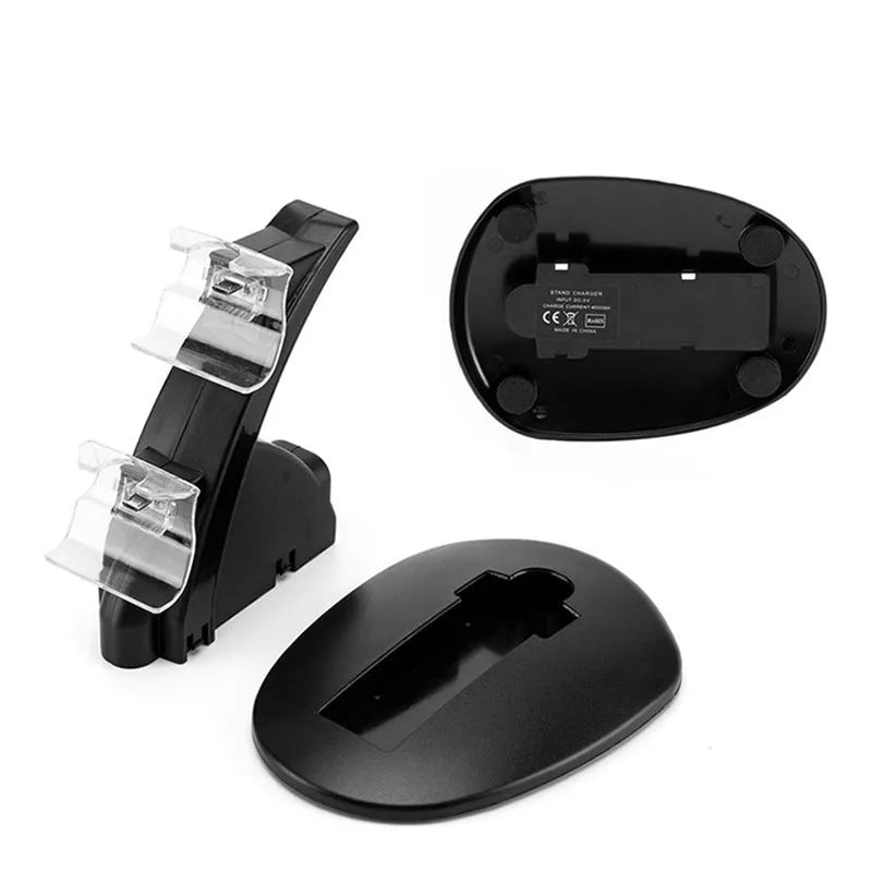Black Xbox One dual controller charging stand dock showing two gamepads charging.