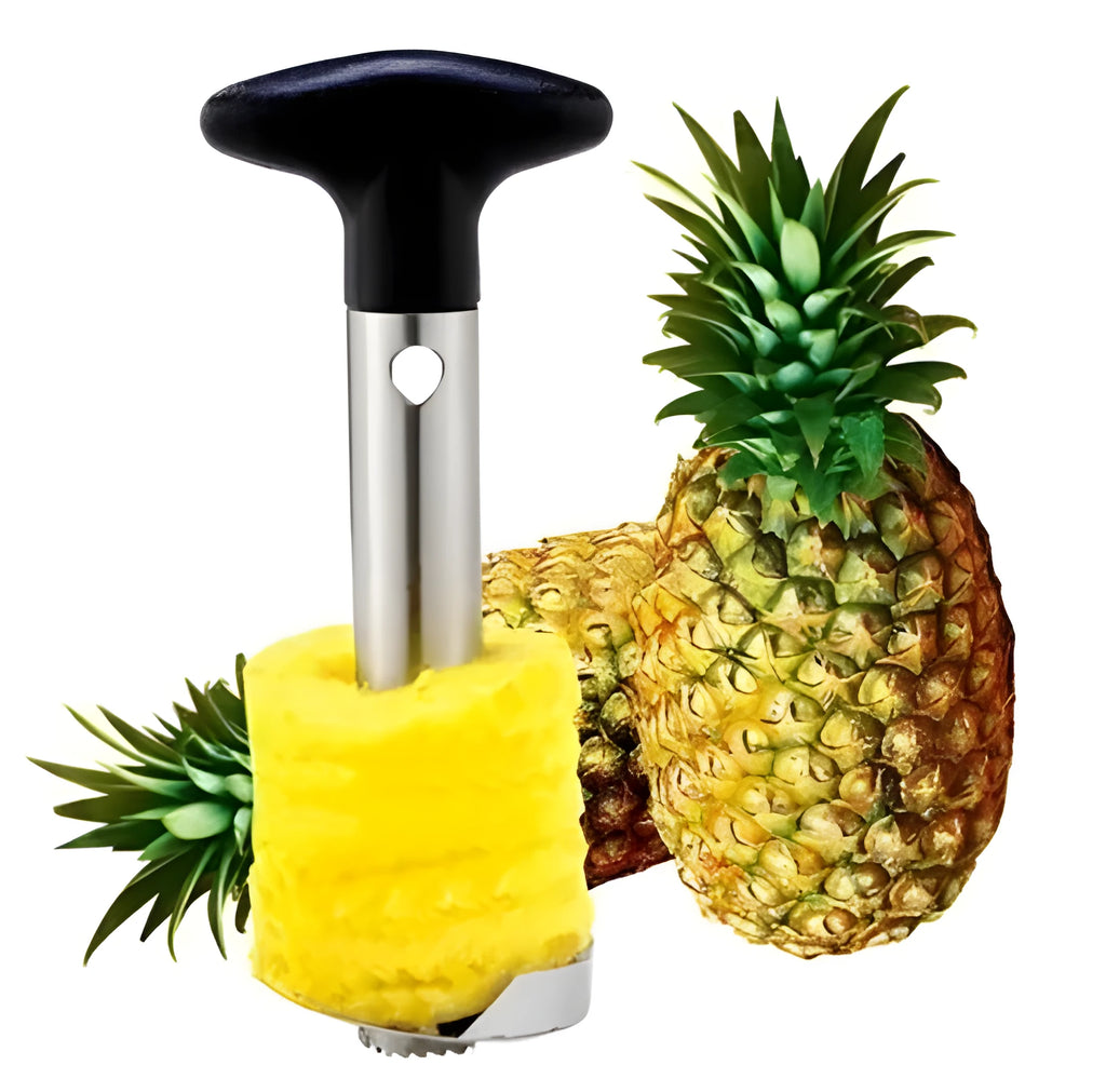 Stainless steel pineapple corer slicer with ABS handle showing cutting mechanism