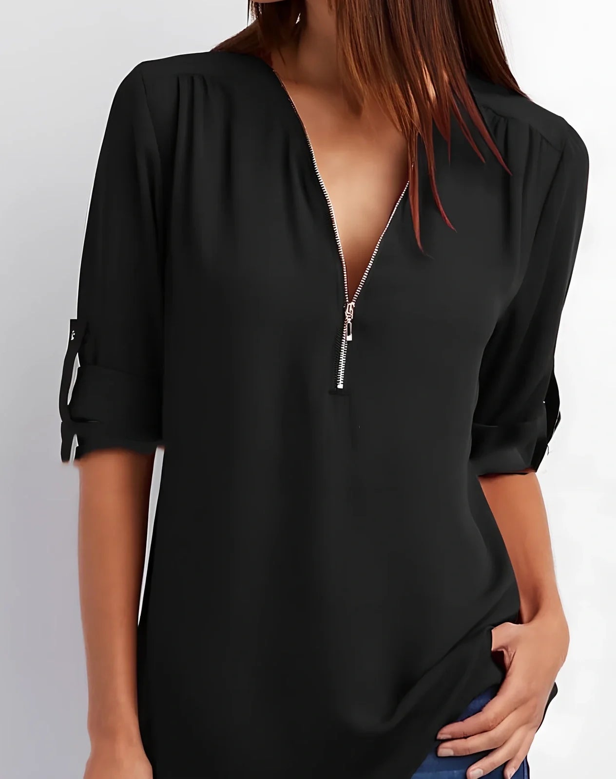 Women's pink zip V-neck short sleeve loose shirt, bust 96cm size S, Dacron fabric in multiple colours