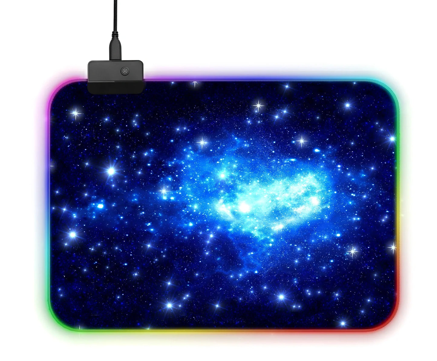 800x300x4mm black gaming mouse pad with four-sided LED lights in blue mode, rubber base, superfine fiber surface for precise mouse tracking