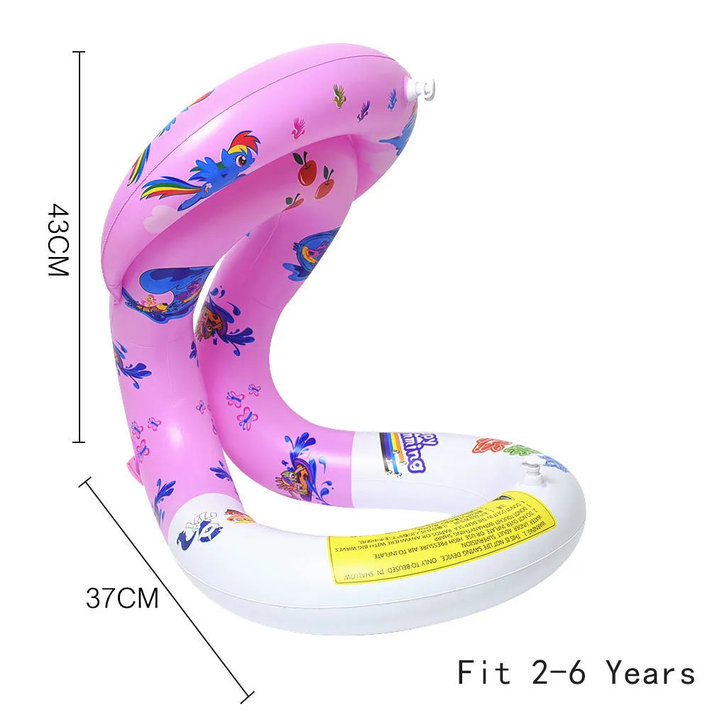 Happy Tour thickened double airbag swim vest in PVC with printed pattern, pink and blue options