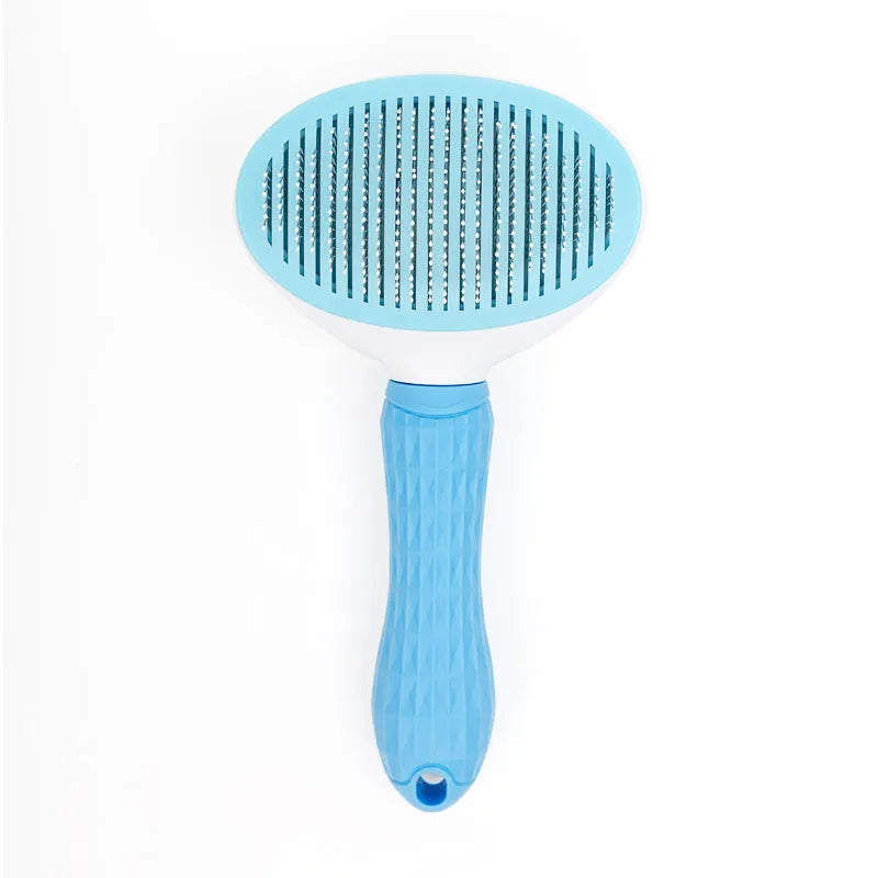 Pet self-cleaning comb with fine needle teeth, one-click button, stainless steel and rubber, 19 cm