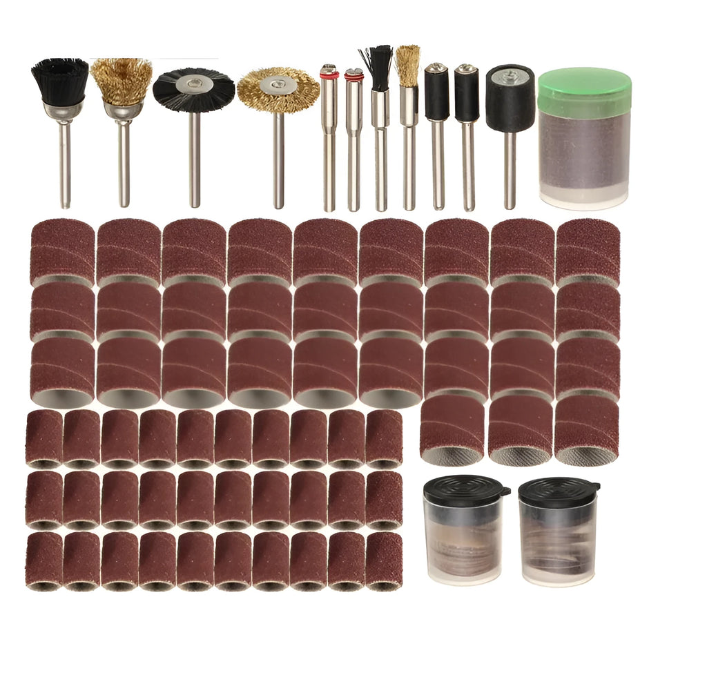 150 piece electric grinder accessories combo set with sandpaper rings and steel copper diamond wool attachments