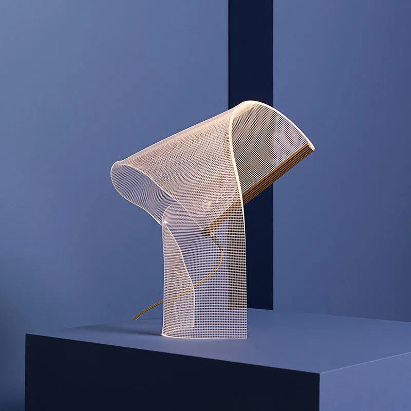 Irregular acrylic ribbon table lamp with artistic design, 360x480mm, neutral or warm light, UK plug