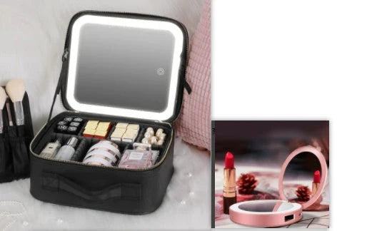 Portable LED Makeup Vanity Case with Adjustable Lighting, 4K Mirror, and Ample Storage for Makeup Essentials