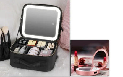 Portable LED Makeup Vanity Case with Adjustable Lighting, 4K Mirror, and Ample Storage for Makeup Essentials