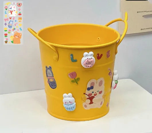Metal round pen holder in multiple colours with decorative sticker patch options