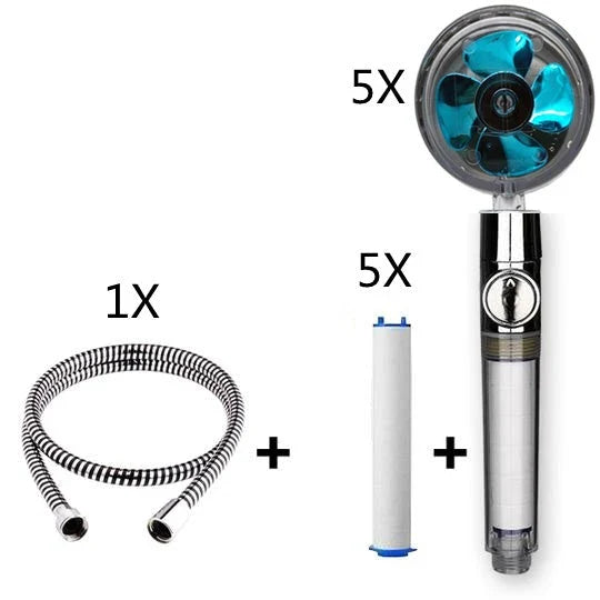 High-pressure handheld shower nozzle with cotton filter and stop button in various colours