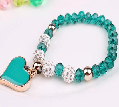 Elastic Crystal Heart Bracelet in various colours with heart-shaped crystals
