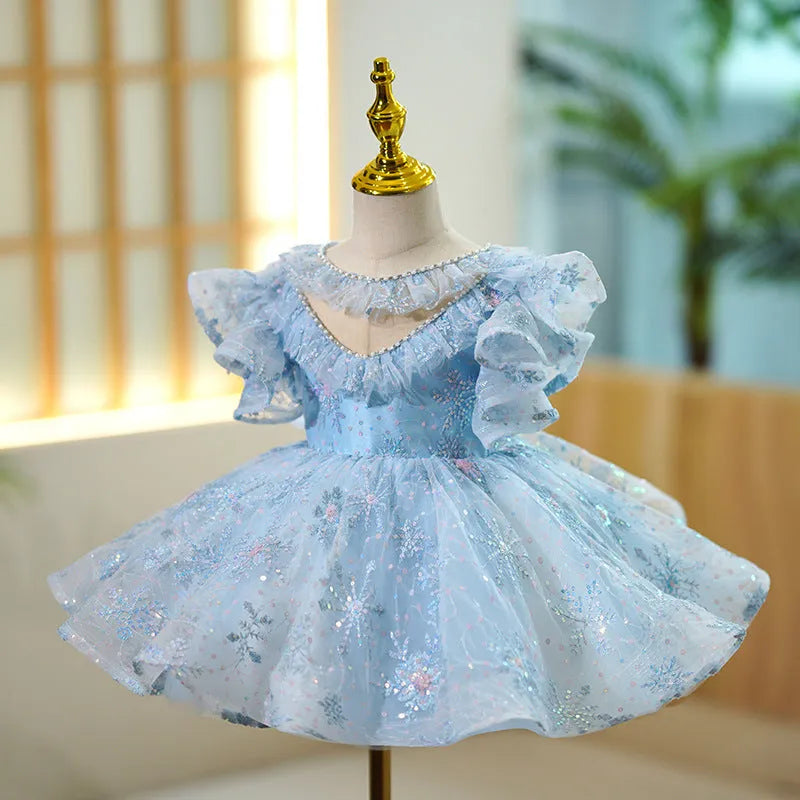 Girl's sky blue princess costume dress in polyester fabric for parties