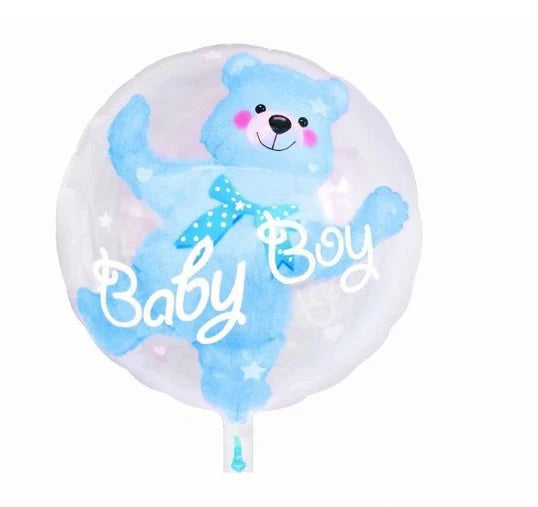 Bear transparent lifting balloon in pink and blue, durable nylon material, 59X69 cm