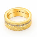 Geometric gold-colour women's ring in copper with electroplated finish, shown in sizes 6, 7, 8