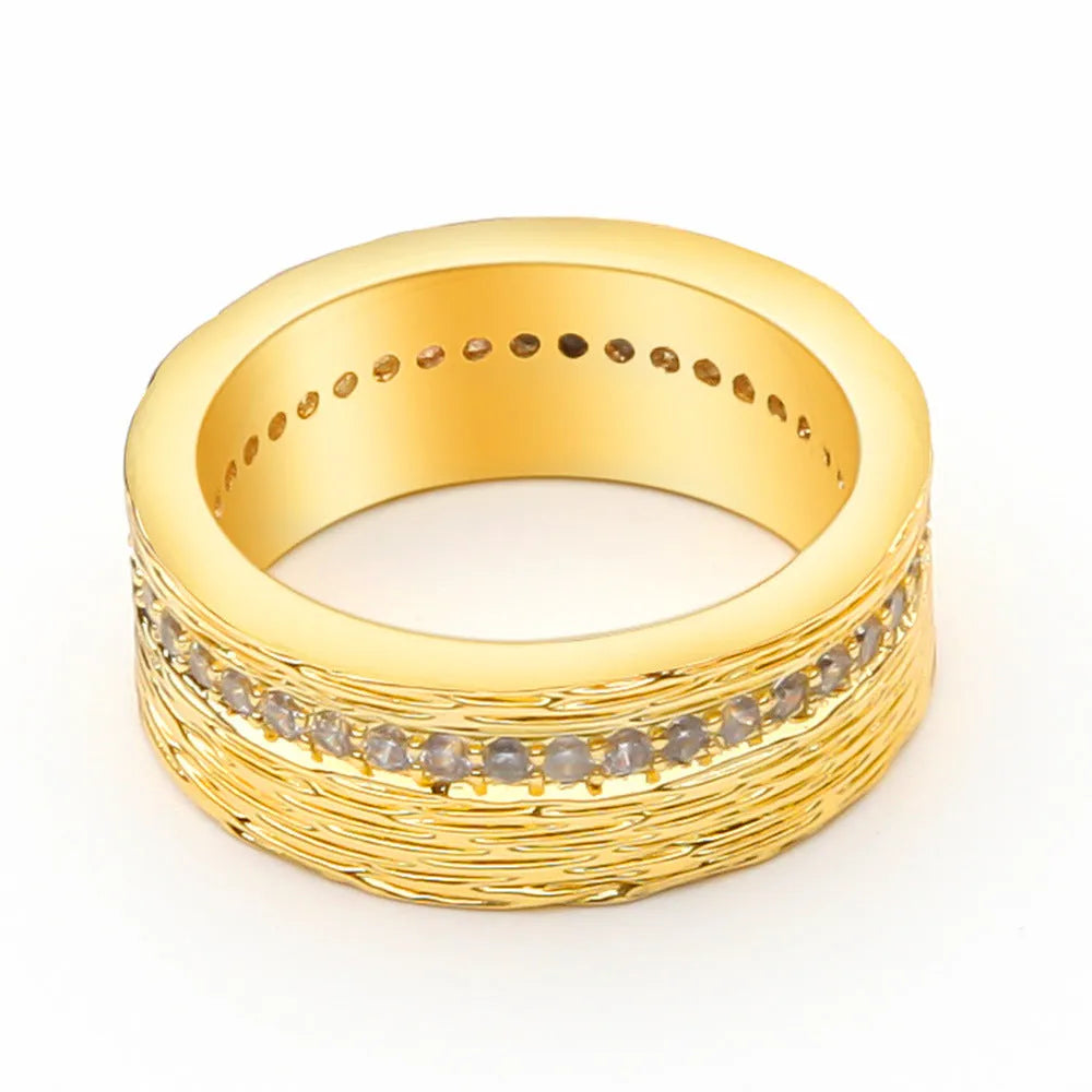 Geometric gold-colour women's ring in copper with electroplated finish, shown in sizes 6, 7, 8