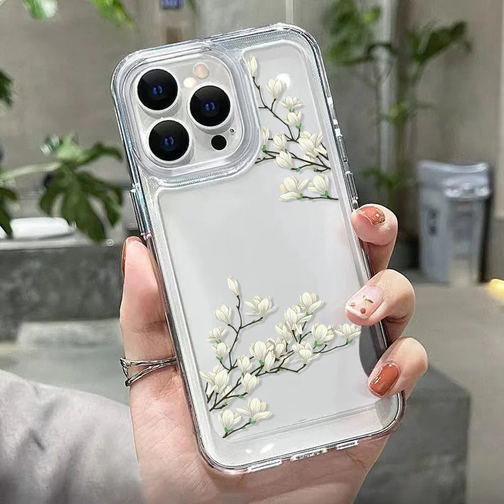 Antique flower transparent silicone phone case with carved floral design for iPhone