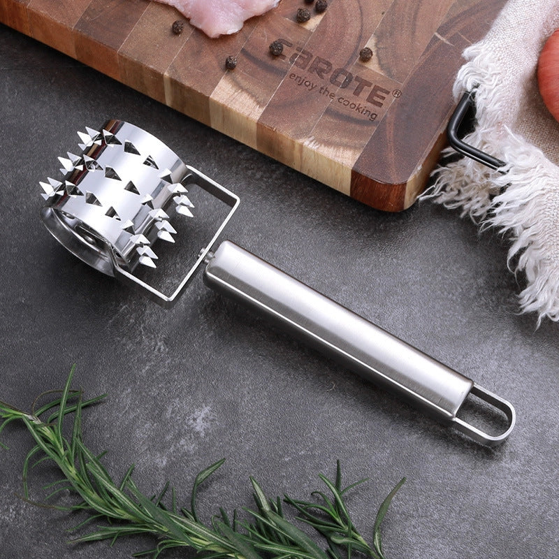 Stainless steel meat hammer with puncture wheel for tenderizing meat