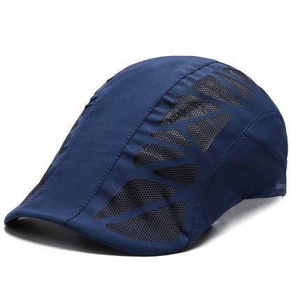 Breathable mesh beret hat in black, gray, dark gray, and navy blue with adjustable fit