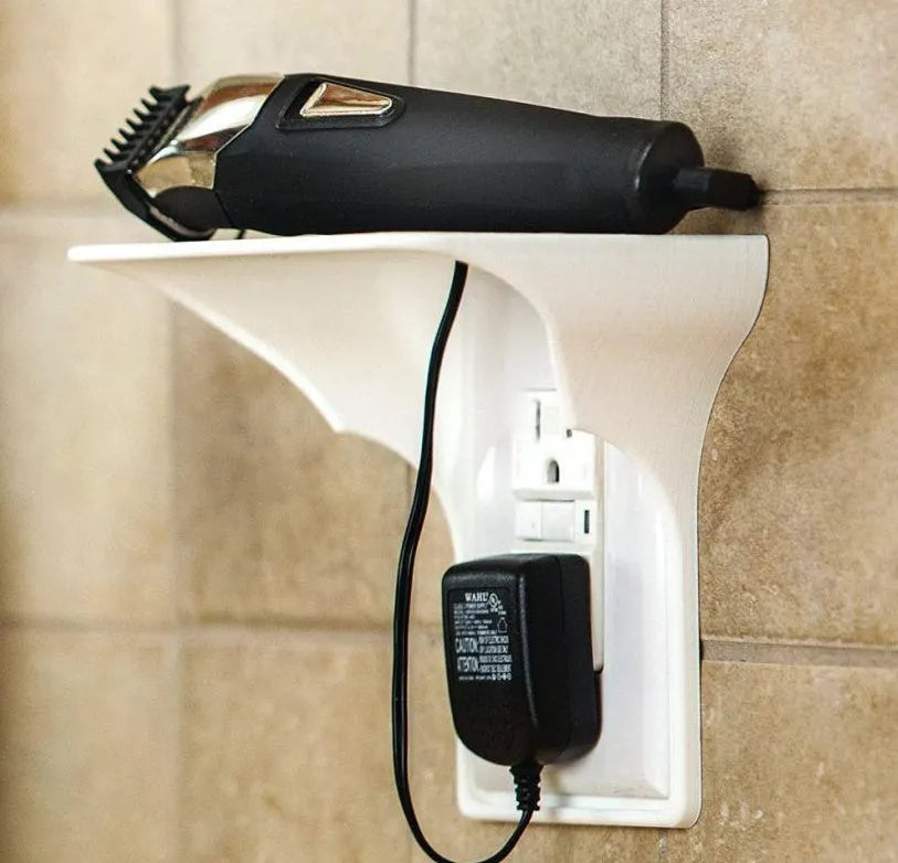White plastic wall-mounted socket rack organiser for workshop tools, dimensions 14cm by 10cm by 15cm.
