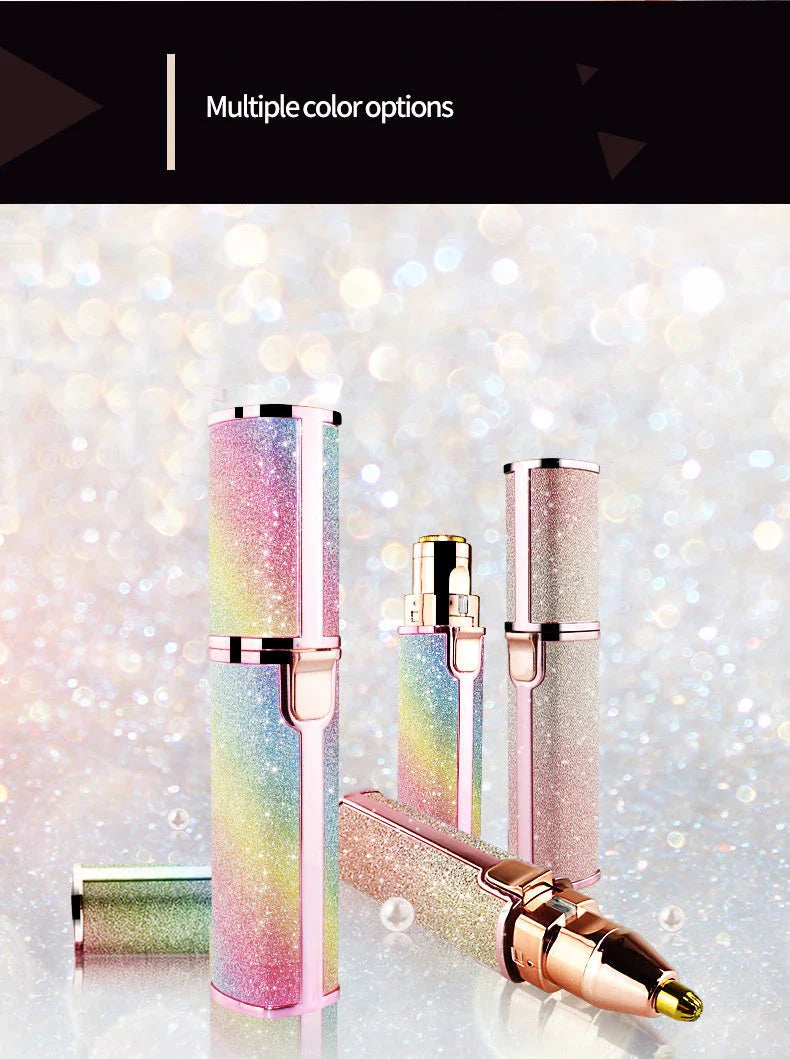 Lipstick-shaped electric eyebrow shaver with gold plated head
