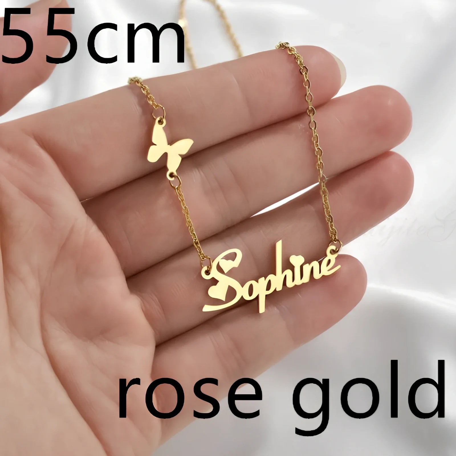 Custom name pendant necklace in titanium steel with 925 silver plating, rose gold chain 45cm length