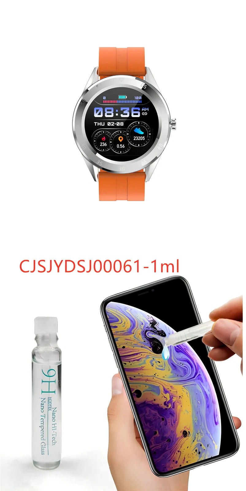 Black 1.2-inch pedometer watch with silicone strap, heart rate sensor, and 32GB storage for step tracking