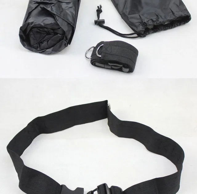 Black 56 inch polyester speed training parachute with adjustable waist belt for running resistance training