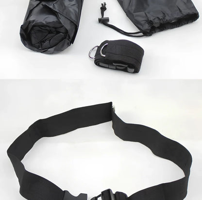 Black 56 inch speed training parachute with adjustable belt providing 15-33 pounds resistance for running