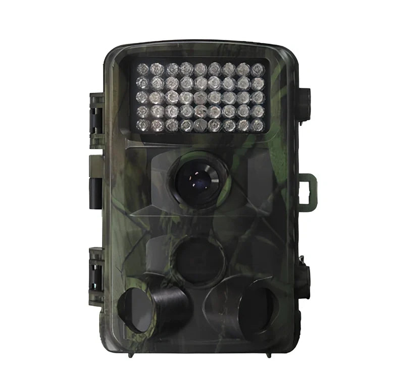 Military green Wild Hunting HD camera with 12x zoom lens and 2.0-inch LCD for trail and night use, 1080p resolution