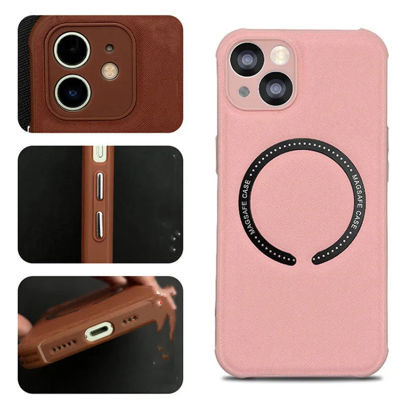 Leather-style TPU phone case with magnetic cross for iPhone 14 in solid colour finish