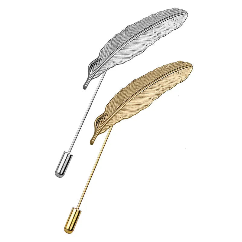 Men's feather brooch academic style alloy electroplated gold colour boutonniere suit decoration