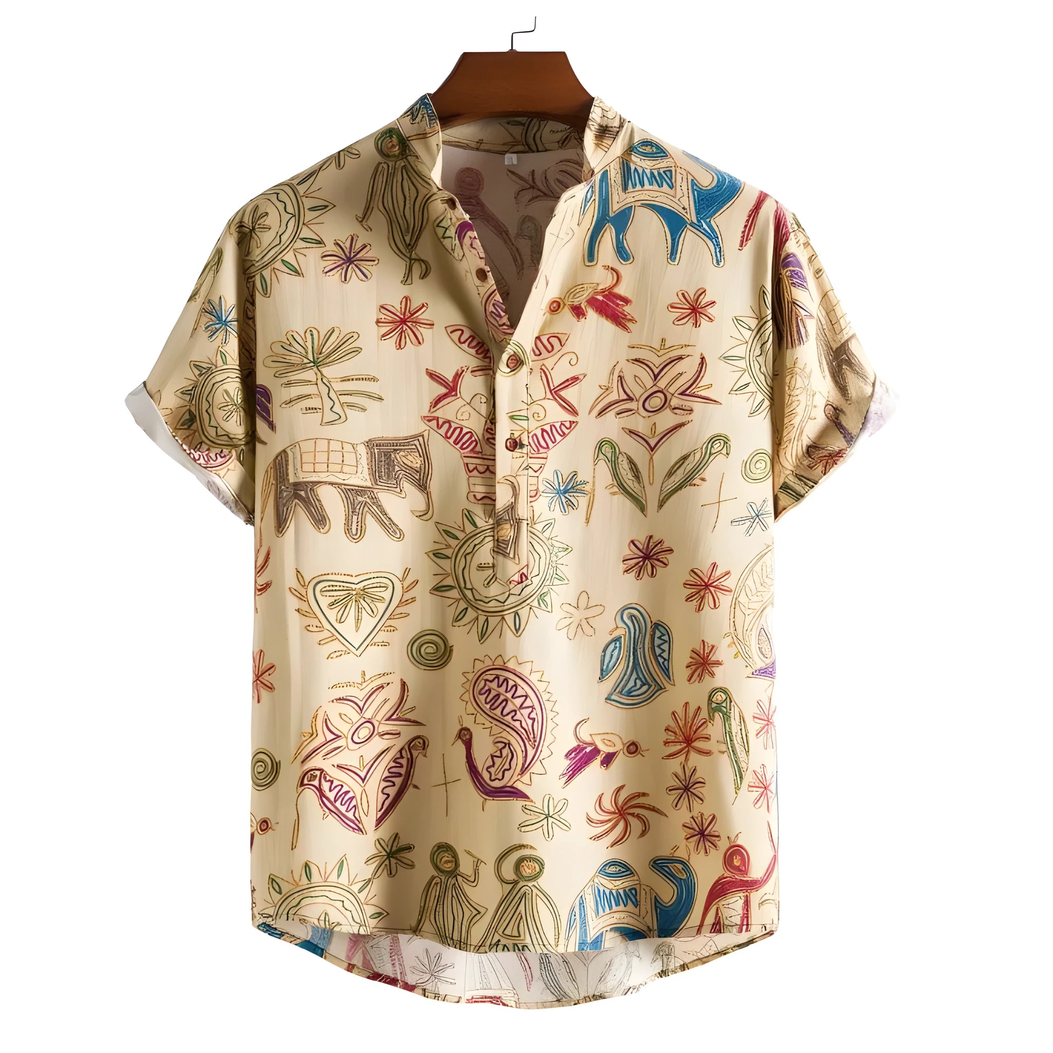 Plus size men's loose cardigan shirt with a colourful 3D digital print pattern.
