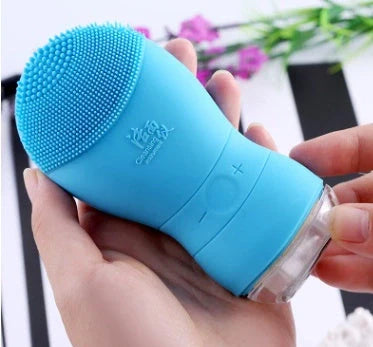 Blue ceramic plant pot with integrated water reservoir and drainage holes for indoor plants