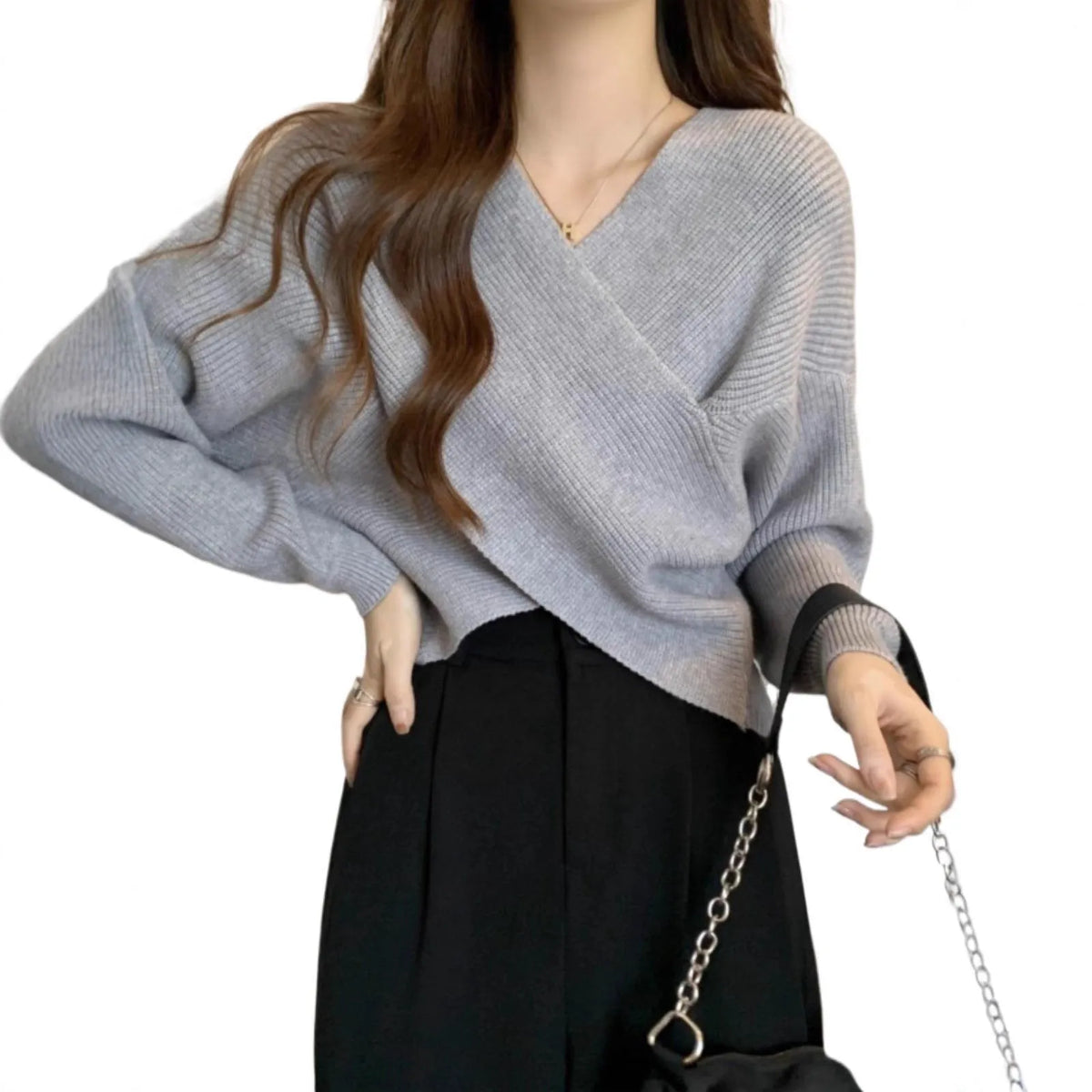 Lazy short sweater design blouse long sleeve loose fit top in pink for women casual wear