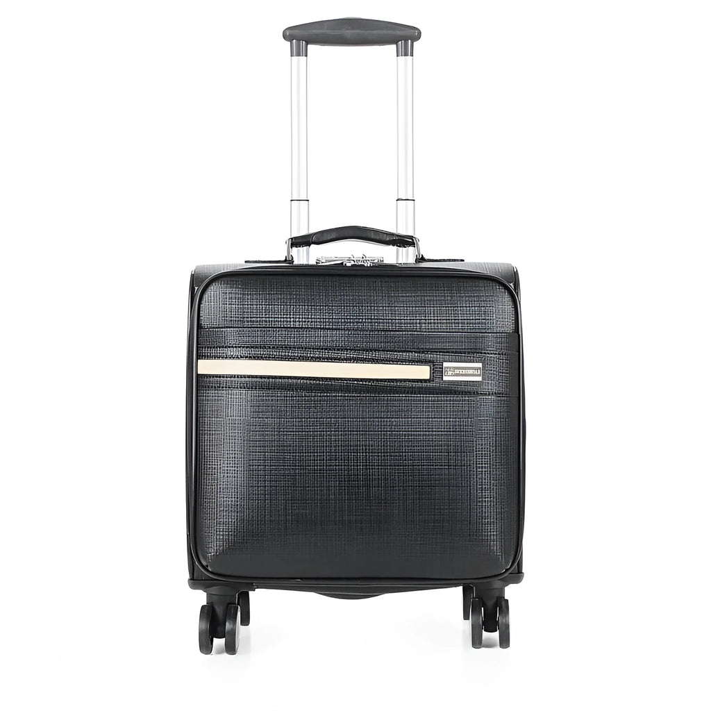 Black PU leather wheeled business case with lock and airplane wheels