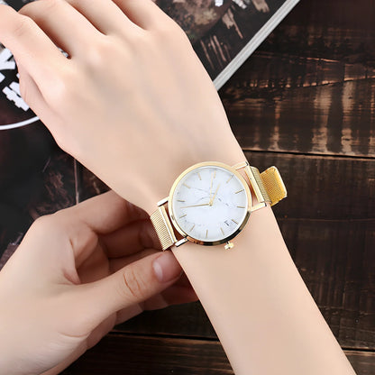 Vansvar women's quartz watch with black marble dial, silver mesh steel band, 3.9 cm diameter, slim 0.9 cm thick for casual wear