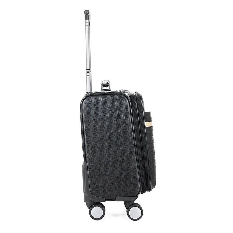 Black PU leather wheeled business case with lock and airplane wheels