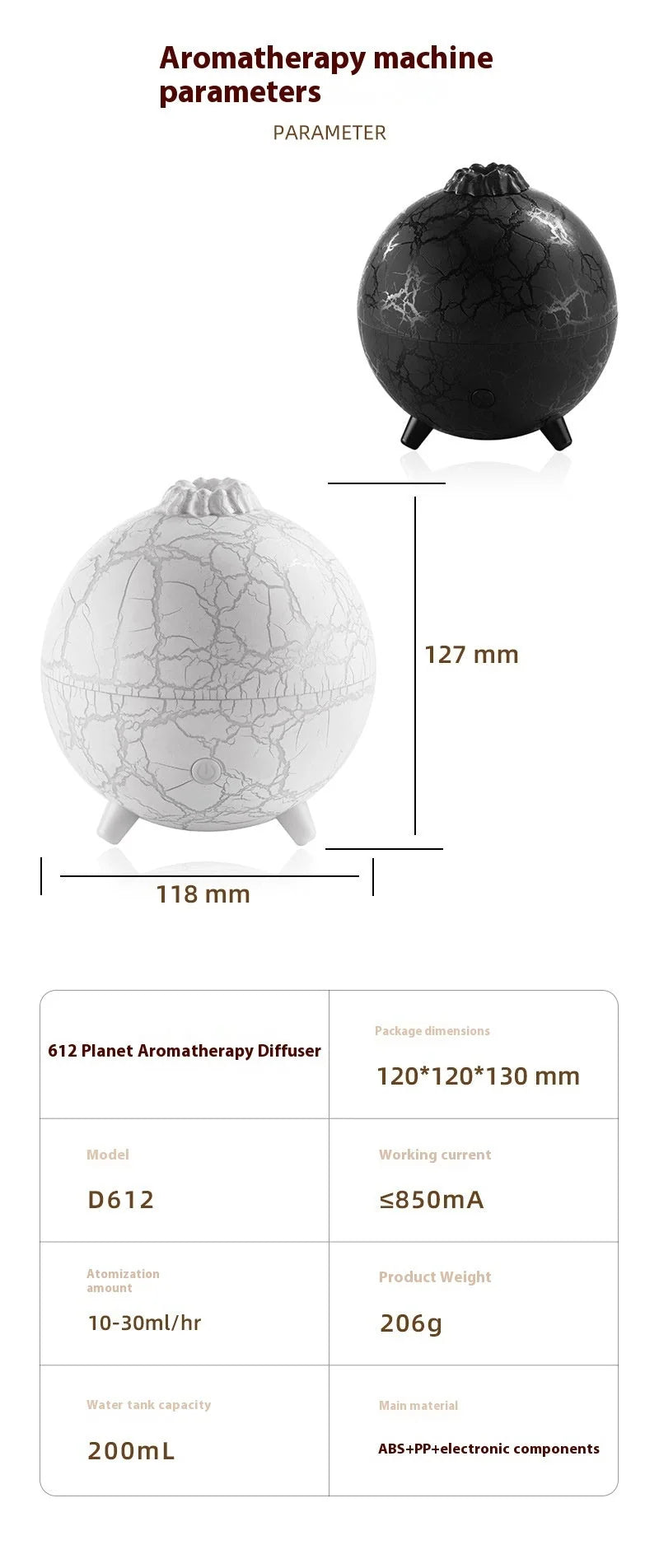 Creative Planet USB Humidifier with essential oil diffuser in black and white crackle finish