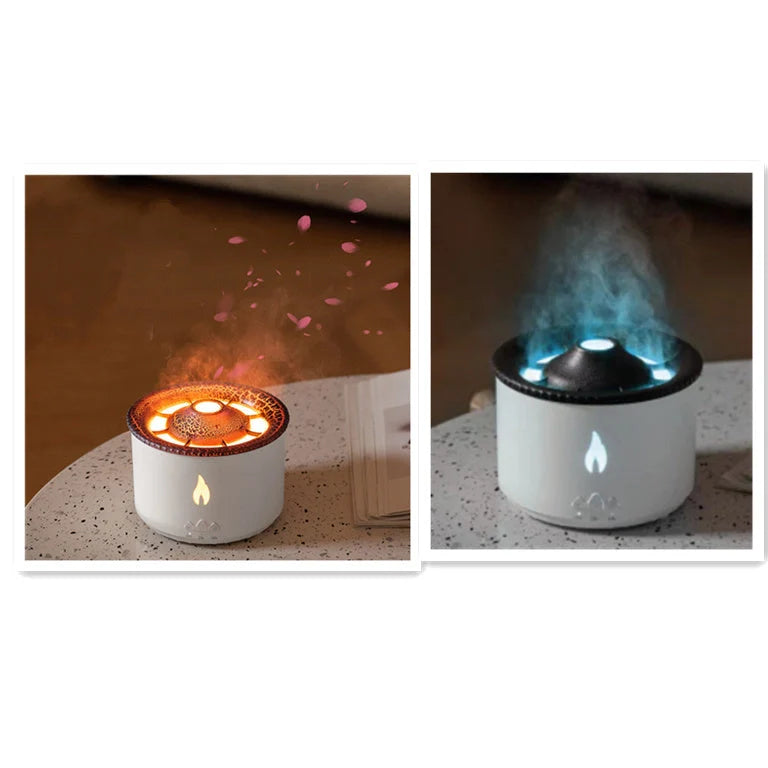 Two-colour Spray Ring Volcano Humidifier in flame monochrome white with aromatherapy function