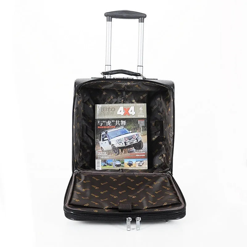 Black PU leather wheeled business case with lock and airplane wheels