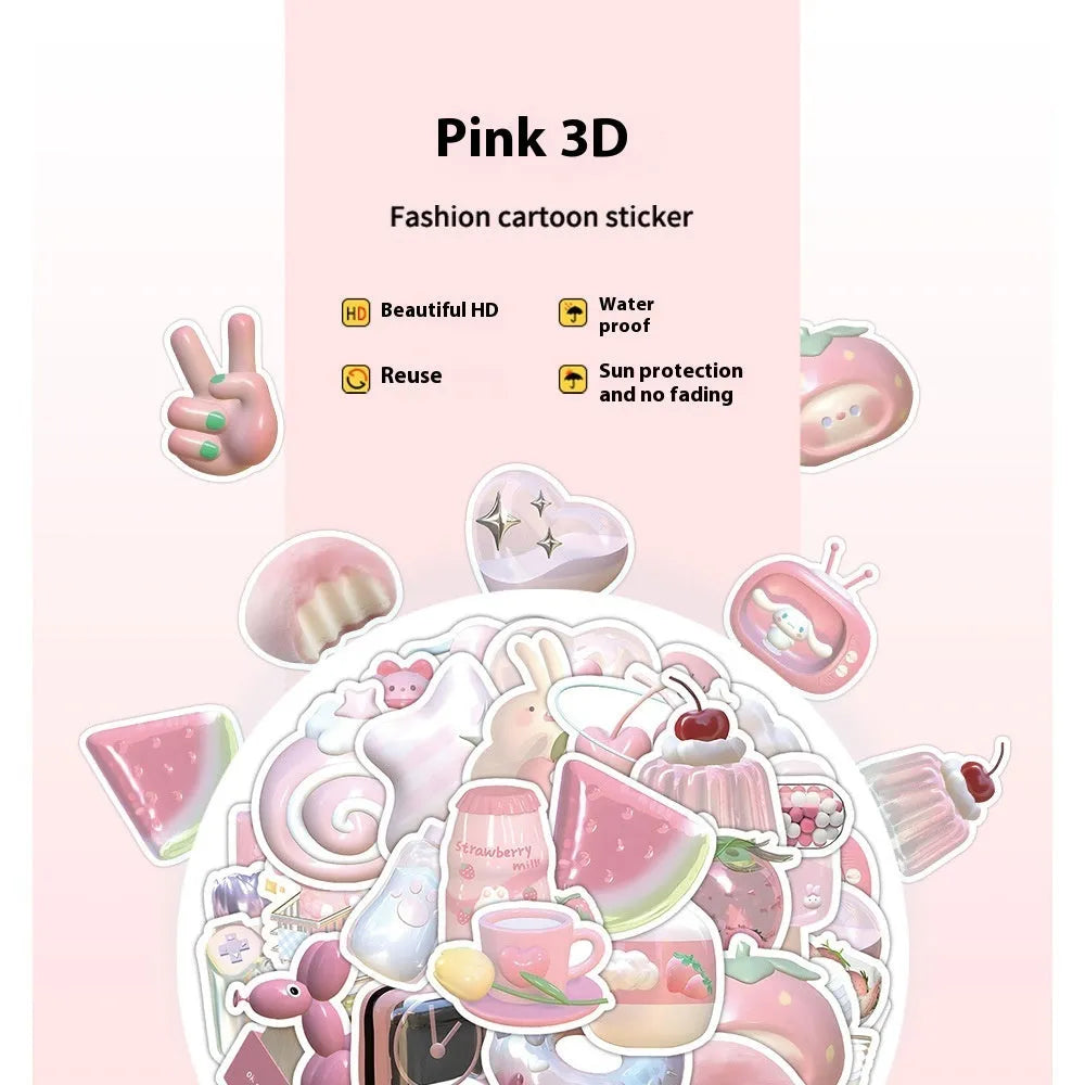 Pink girl heart pattern decorative stickers with realistic 3D effect for craft projects