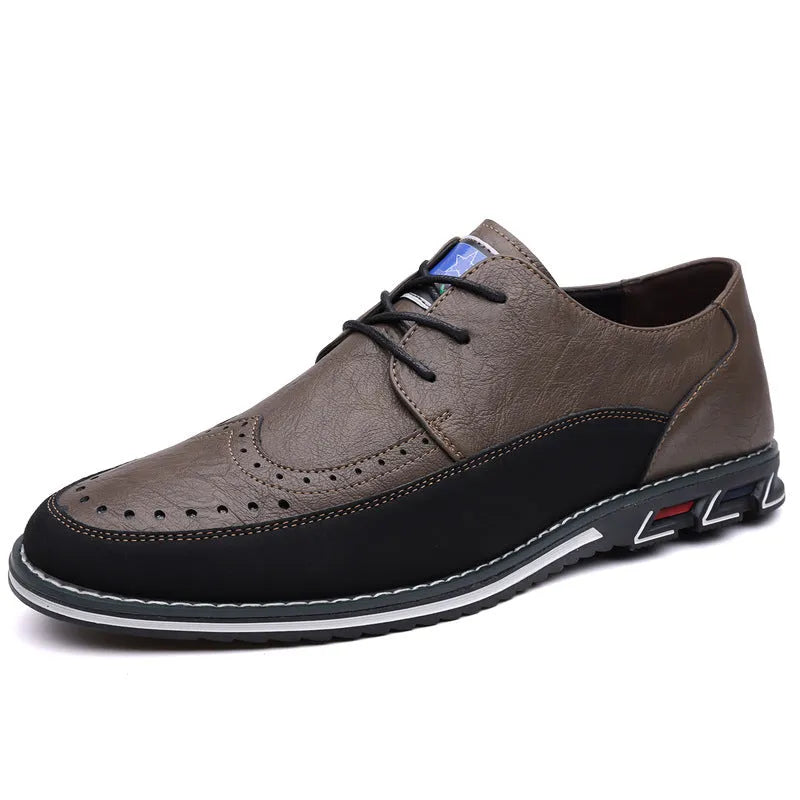 Men's casual leather shoes with stitching detail, leather toe cap, and rubber sole in multiple colour options
