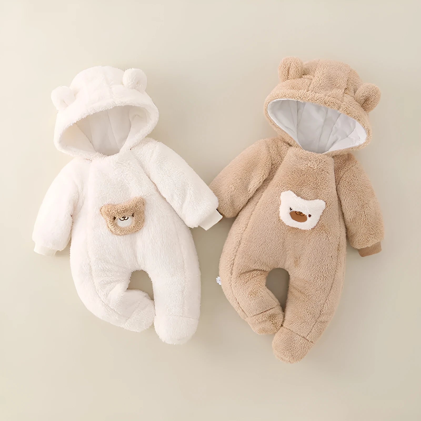 Class A thickened baby jumpsuit in milky white with zip closure, suitable for 66-100cm height