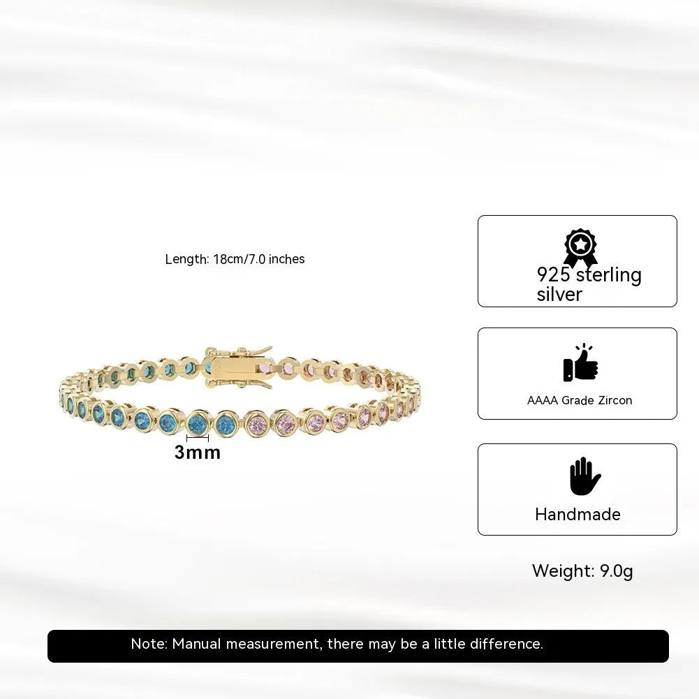 S925 sterling silver bracelet with round zircon stone and electroplated 14k gold or white gold finish