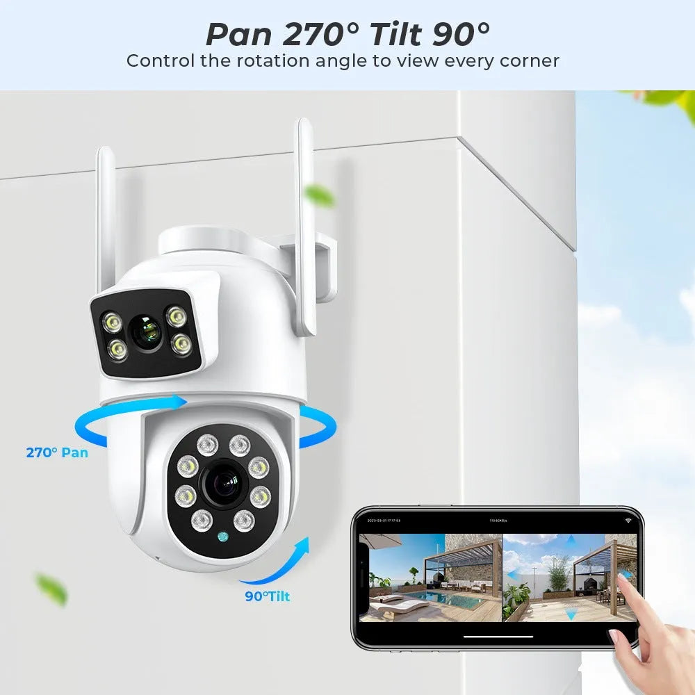 White icsee 600W outdoor wireless surveillance camera with dual-screen and bracket