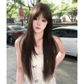 Brown black simulation wig with black tea colour treatment and wear-free hair net construction